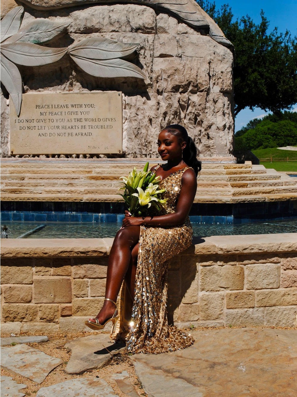 Sherri Hill Gold Sequin Cutout Prom Gown - Picture 6 of 7